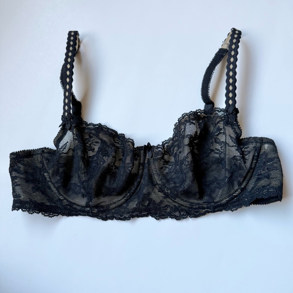 Unique Moments by Felina Black Nude Lace Unlined Underwire Demi Bra 36C Sexy
